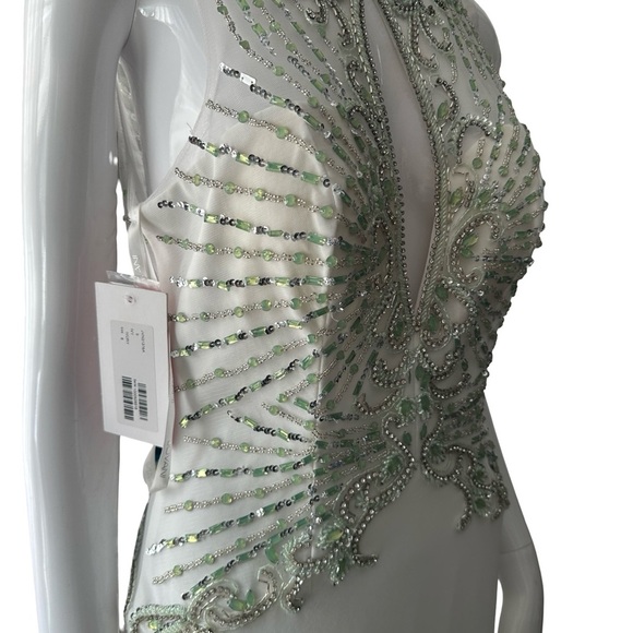 JVN by Jovani White and Green Long Sleeve Dress - Picture 3 of 9